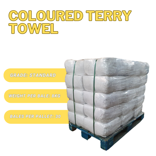 Pallet of 30 x 8kg Bales of Coloured Terry Towel