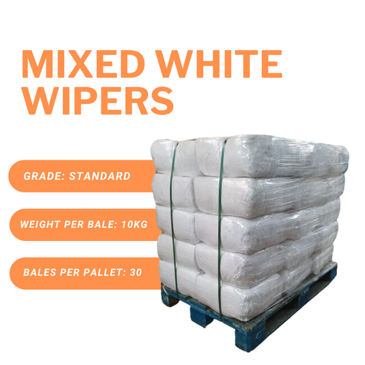 Pallet of 30 x 10kg Bales of Mixed White Wipers