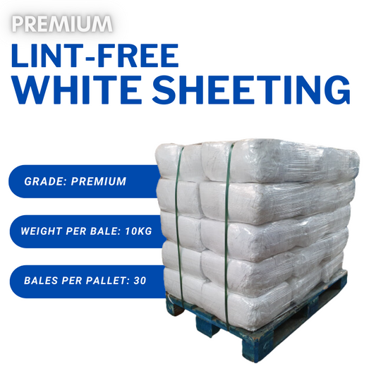Pallet of 30 x 10kg Bales of Premium 100% Cotton Lint-Free White Sheeting