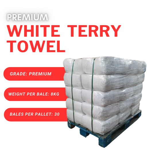 Pallet of 30 x 8kg Bales of Premium White Terry Towel