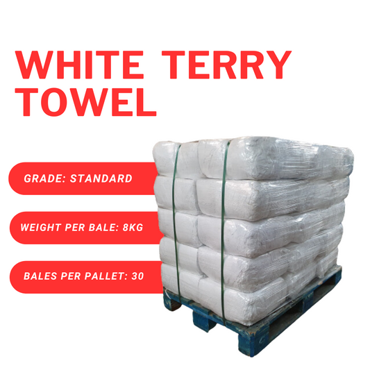 Pallet of 30 x 8kg Bales of White Terry Towel