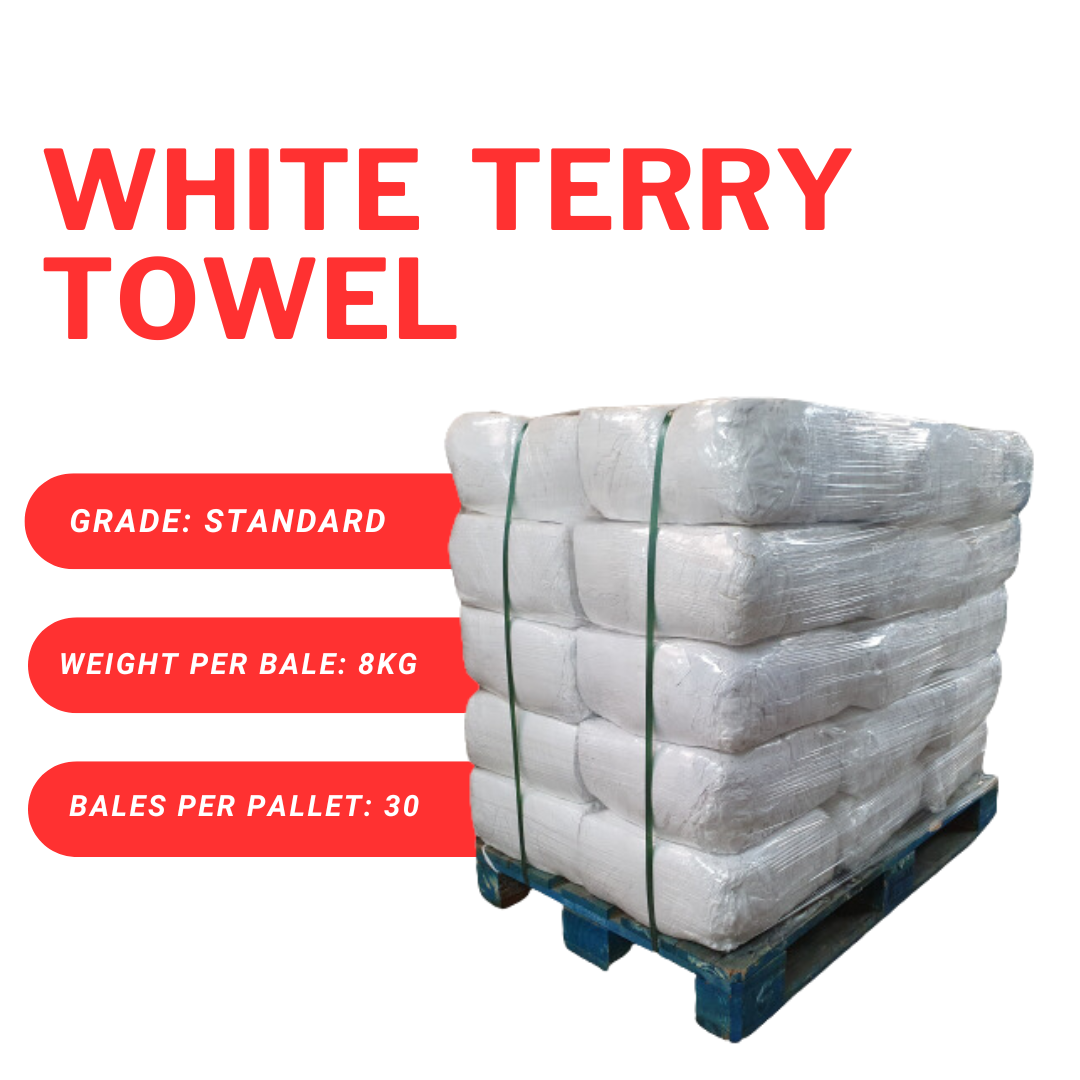 Pallet of 30 x 8kg Bales of White Terry Towel