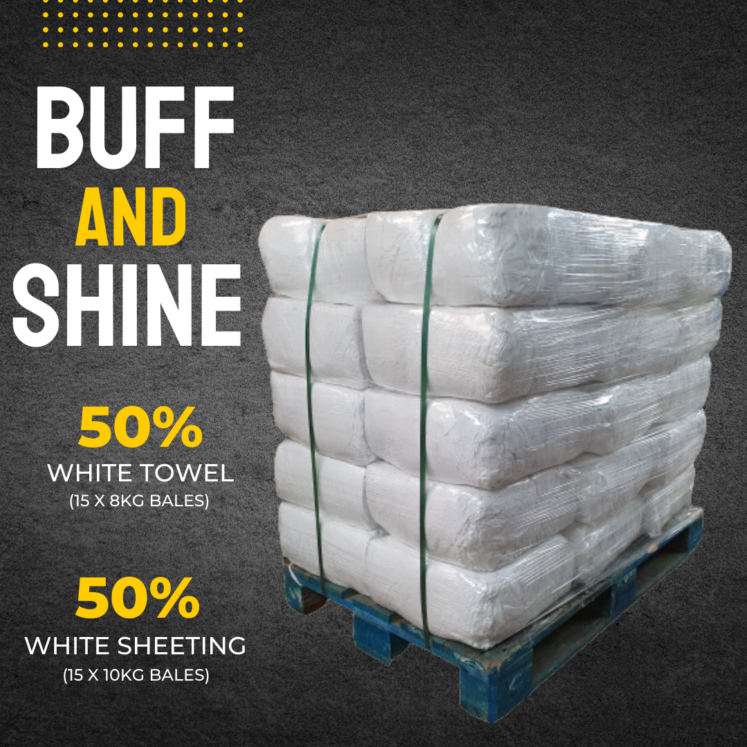 'Half & Half' Pallet (15 x 10kg Lint-Free Cotton White Sheeting & 15 x 8kg White Towel)