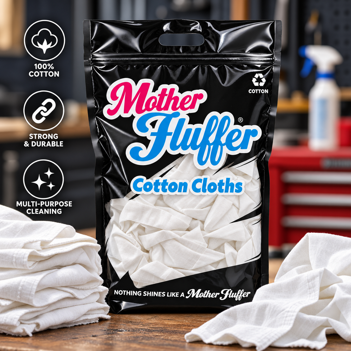 Mother Fluffer® 1kg Recycled Cotton Cleaning & Polishing Cloths