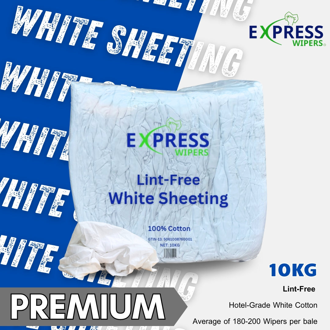 Premium White Sheeting Cleaning Rags (10kg) - Express Wipers Ltd
