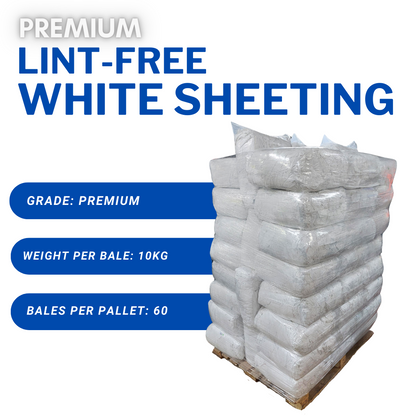 60 x 10kg Bales of Premium 100% Cotton Lint-Free White Sheeting